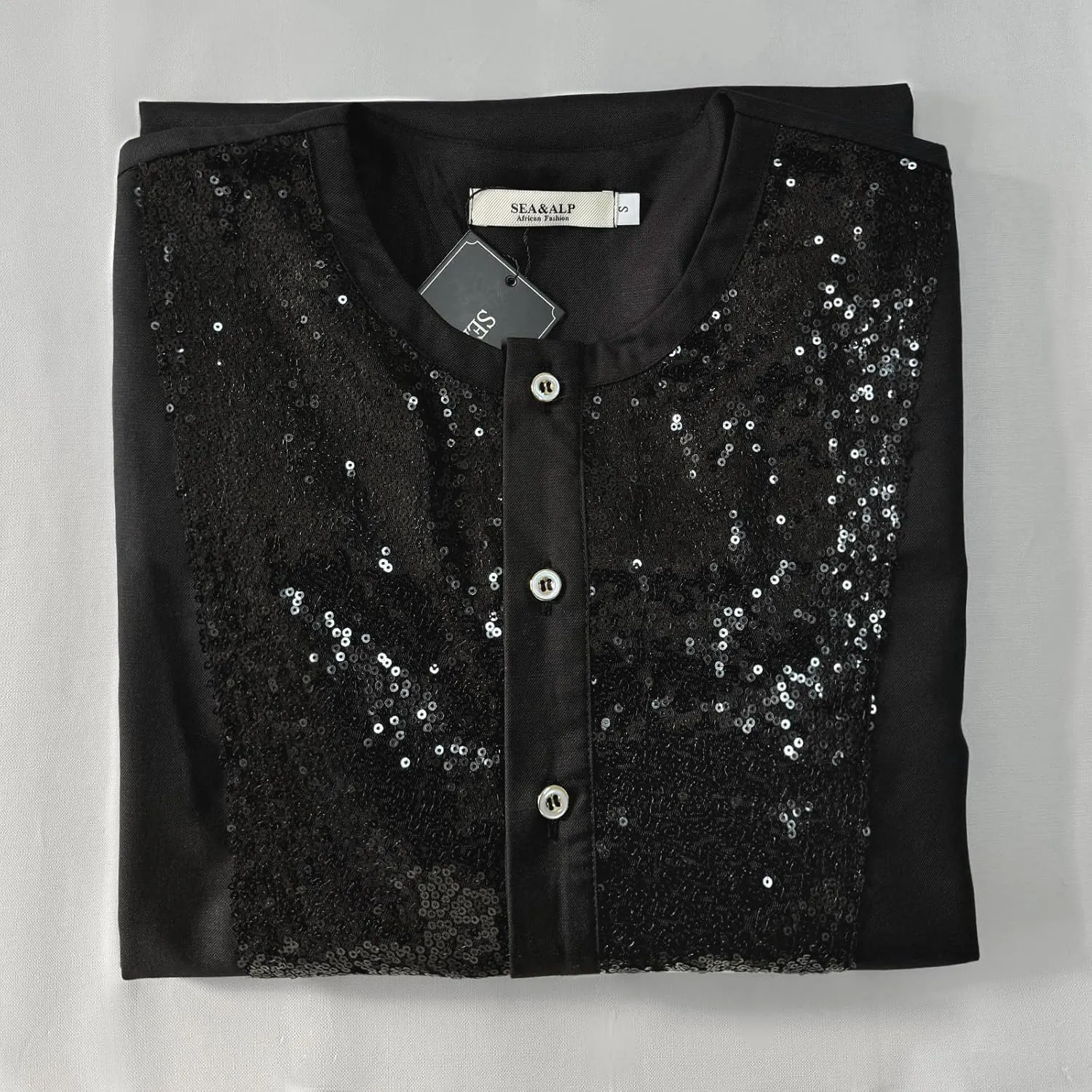SEA&ALP African Men's Fashion Sequin Clothing Classical Long Sleeve Shirt and Pant Two Pieces Suit Dashiki Formal Outfits