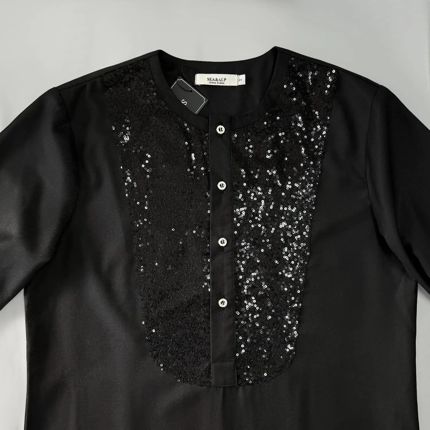 SEA&ALP African Men's Fashion Sequin Clothing Classical Long Sleeve Shirt and Pant Two Pieces Suit Dashiki Formal Outfits