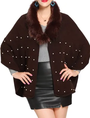 SEMATOMALA Women's Winter/Autumn Bridal Faux Cashmere Fur Collar Cardigan Shawl Wraps Cloak Coat Poncho Cape Jacket Outwear
