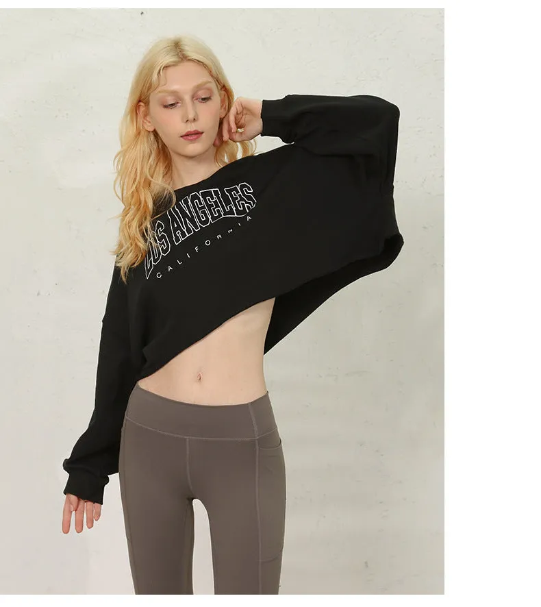 Short Sweater Women Clothing Loose Fitting Cropped Slimming Fashionable Printed Street Sportswear Yoga Jacket Coat