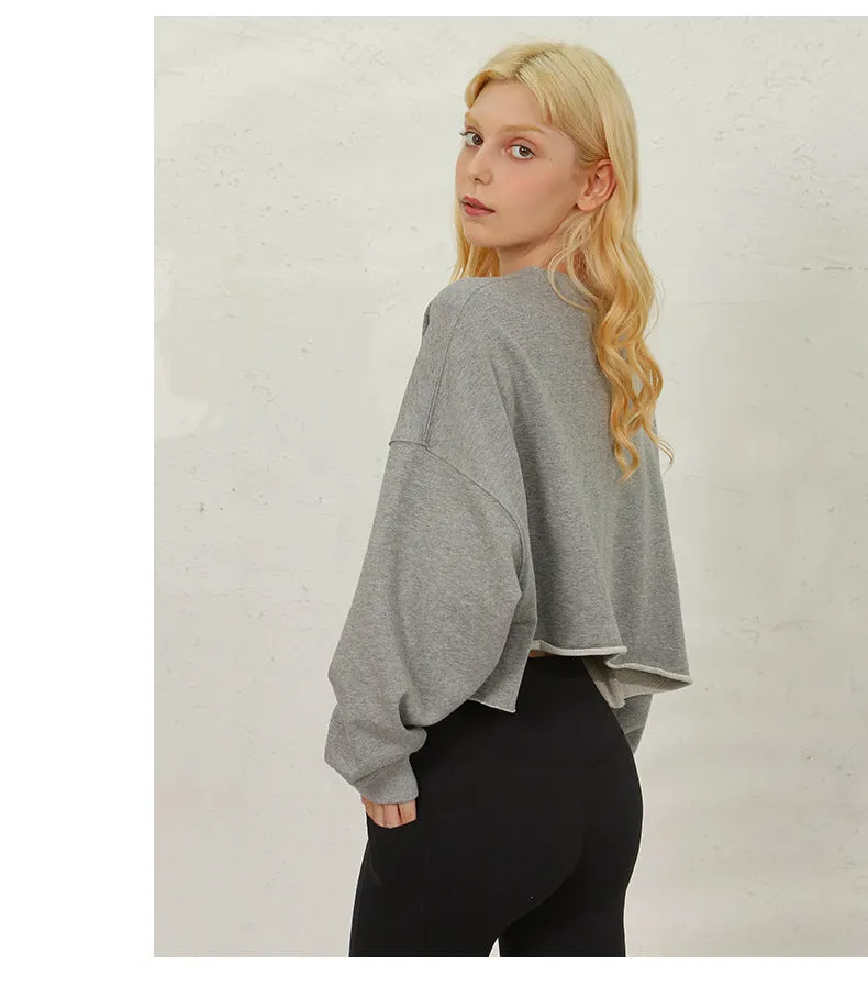 Short Sweater Women Clothing Loose Fitting Cropped Slimming Fashionable Printed Street Sportswear Yoga Jacket Coat