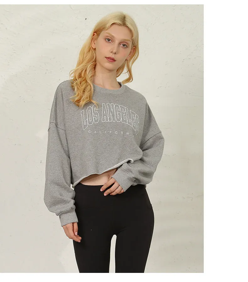 Short Sweater Women Clothing Loose Fitting Cropped Slimming Fashionable Printed Street Sportswear Yoga Jacket Coat