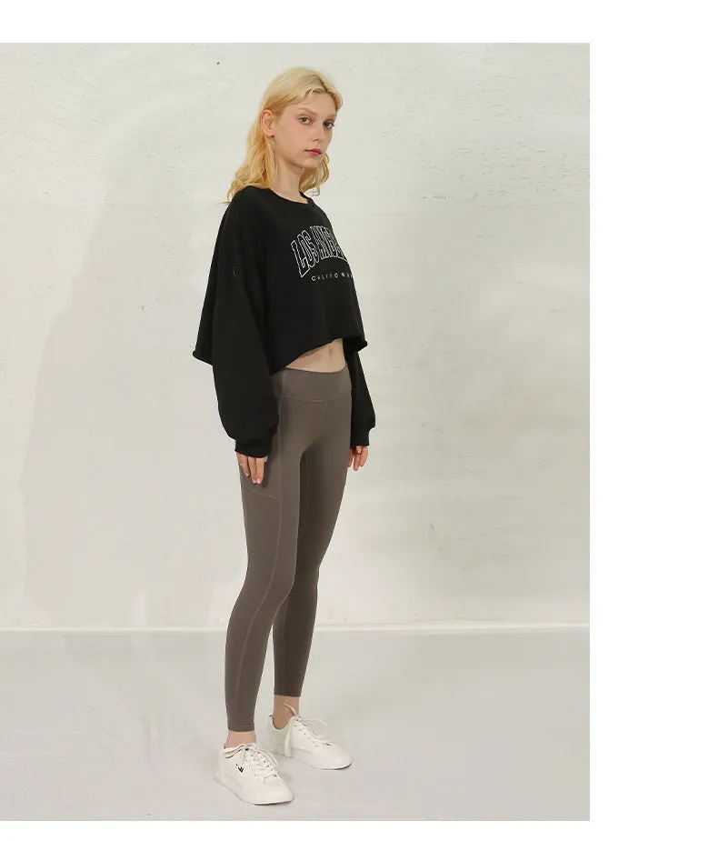 Short Sweater Women Clothing Loose Fitting Cropped Slimming Fashionable Printed Street Sportswear Yoga Jacket Coat