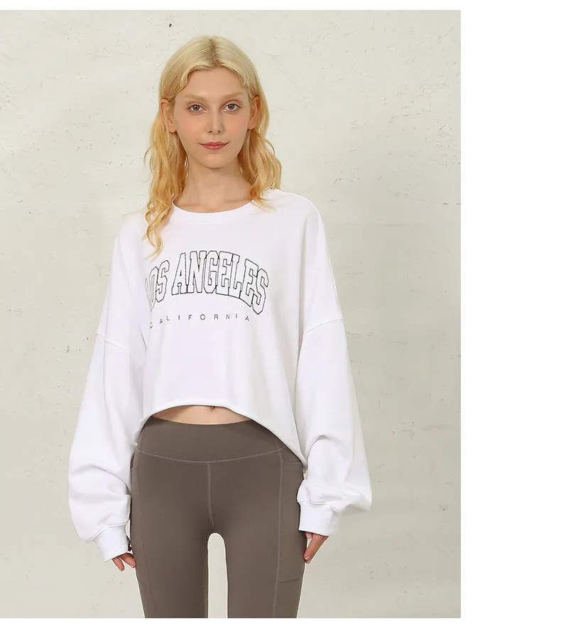 Short Sweater Women Clothing Loose Fitting Cropped Slimming Fashionable Printed Street Sportswear Yoga Jacket Coat