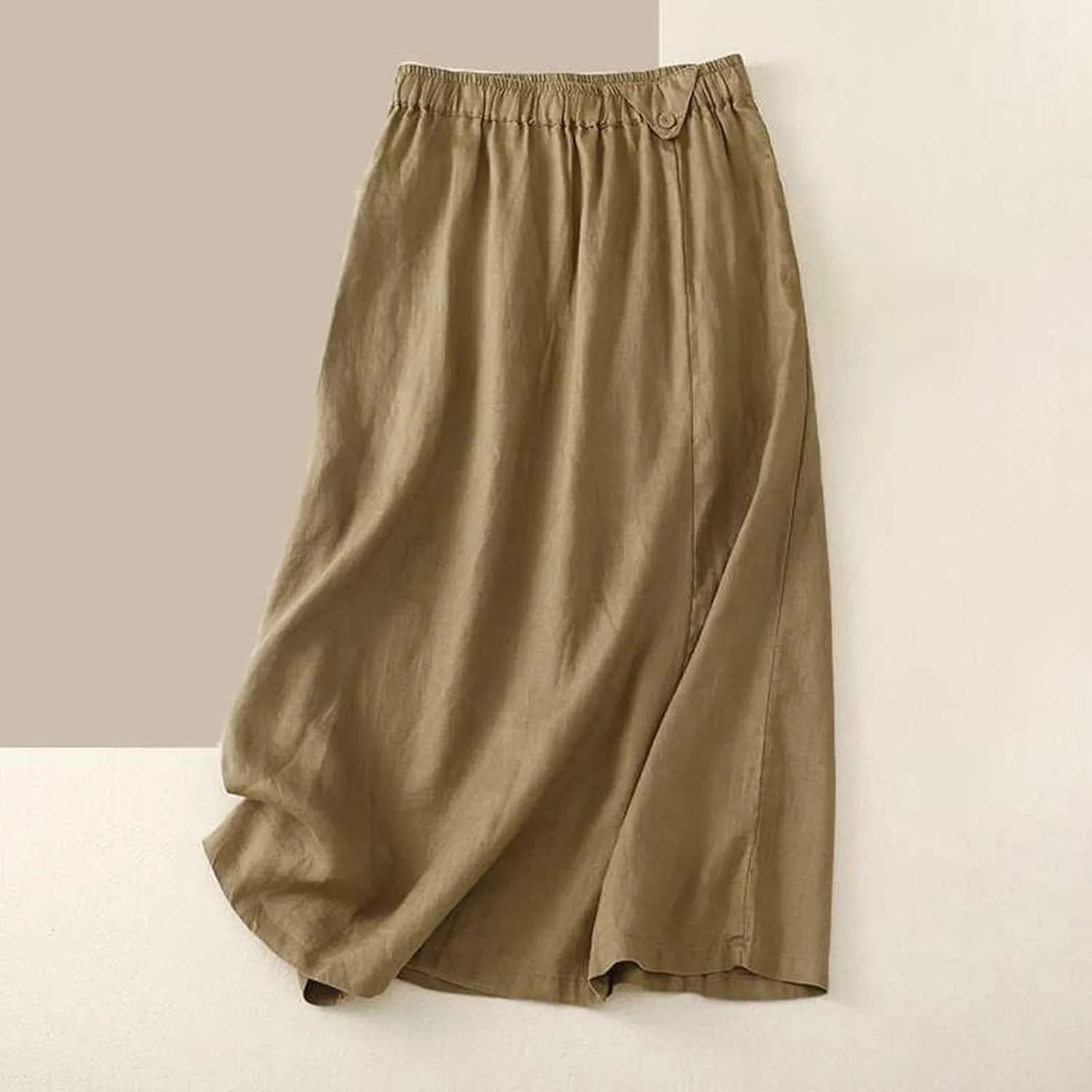Skirts for Women 2024 Fall Casual Loose High Waisted Mid Length Skirt Baggy Pleated Button Midi Skirt with Pockets