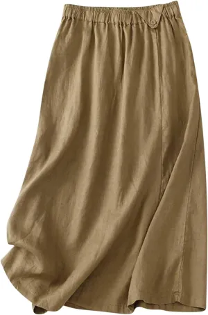Skirts for Women 2024 Fall Casual Loose High Waisted Mid Length Skirt Baggy Pleated Button Midi Skirt with Pockets