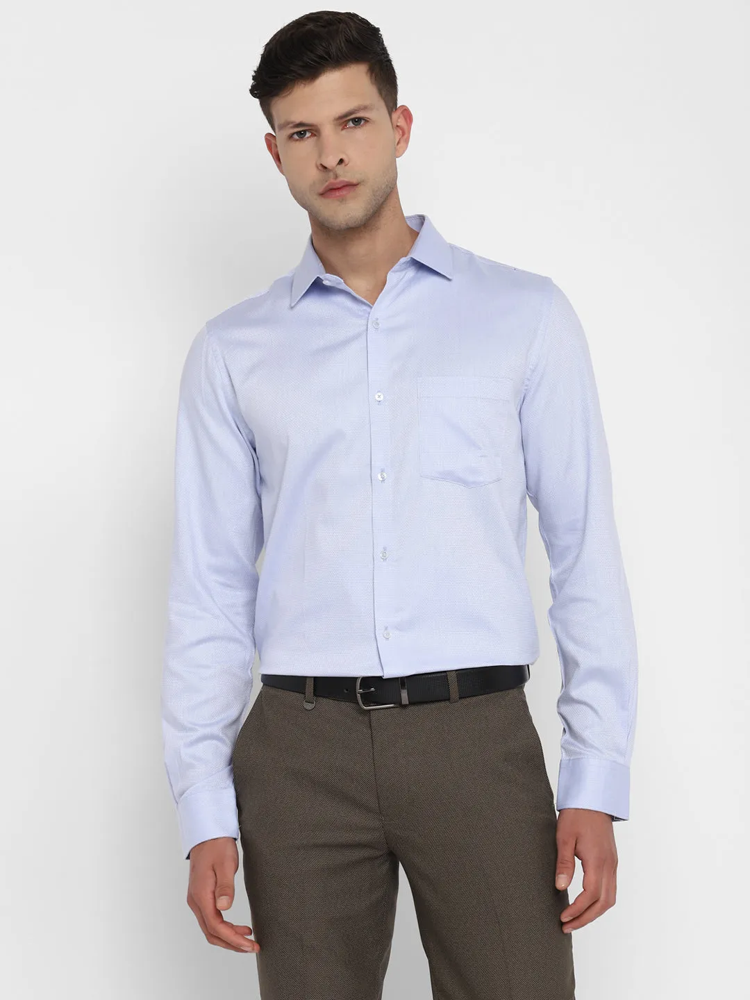 Sky Blue Cotton Self Design Slim Fit Shirts