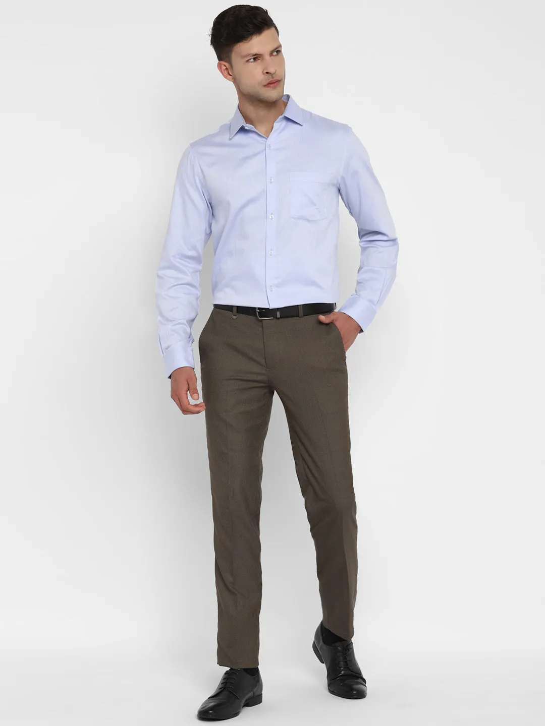 Sky Blue Cotton Self Design Slim Fit Shirts