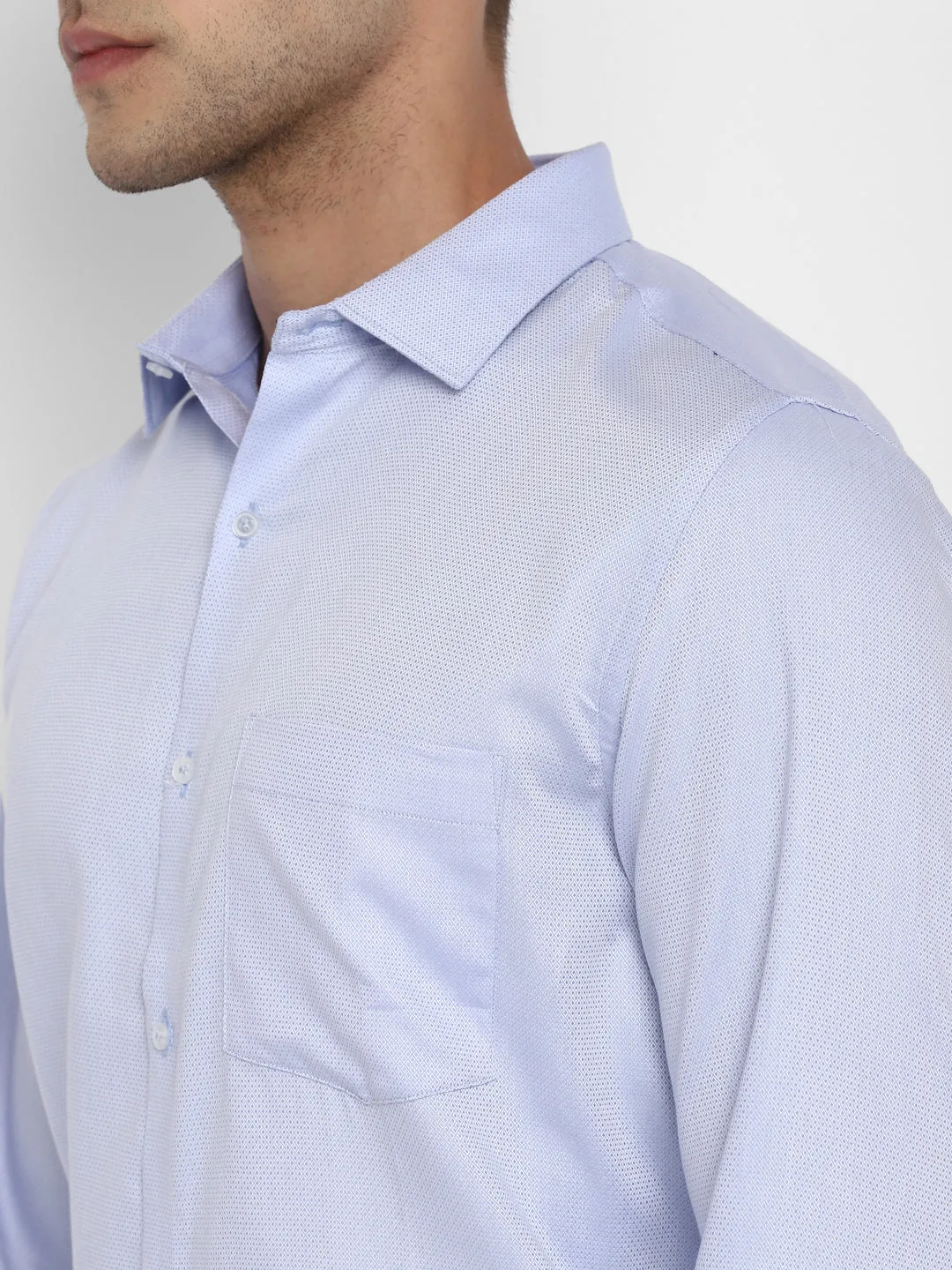 Sky Blue Cotton Self Design Slim Fit Shirts