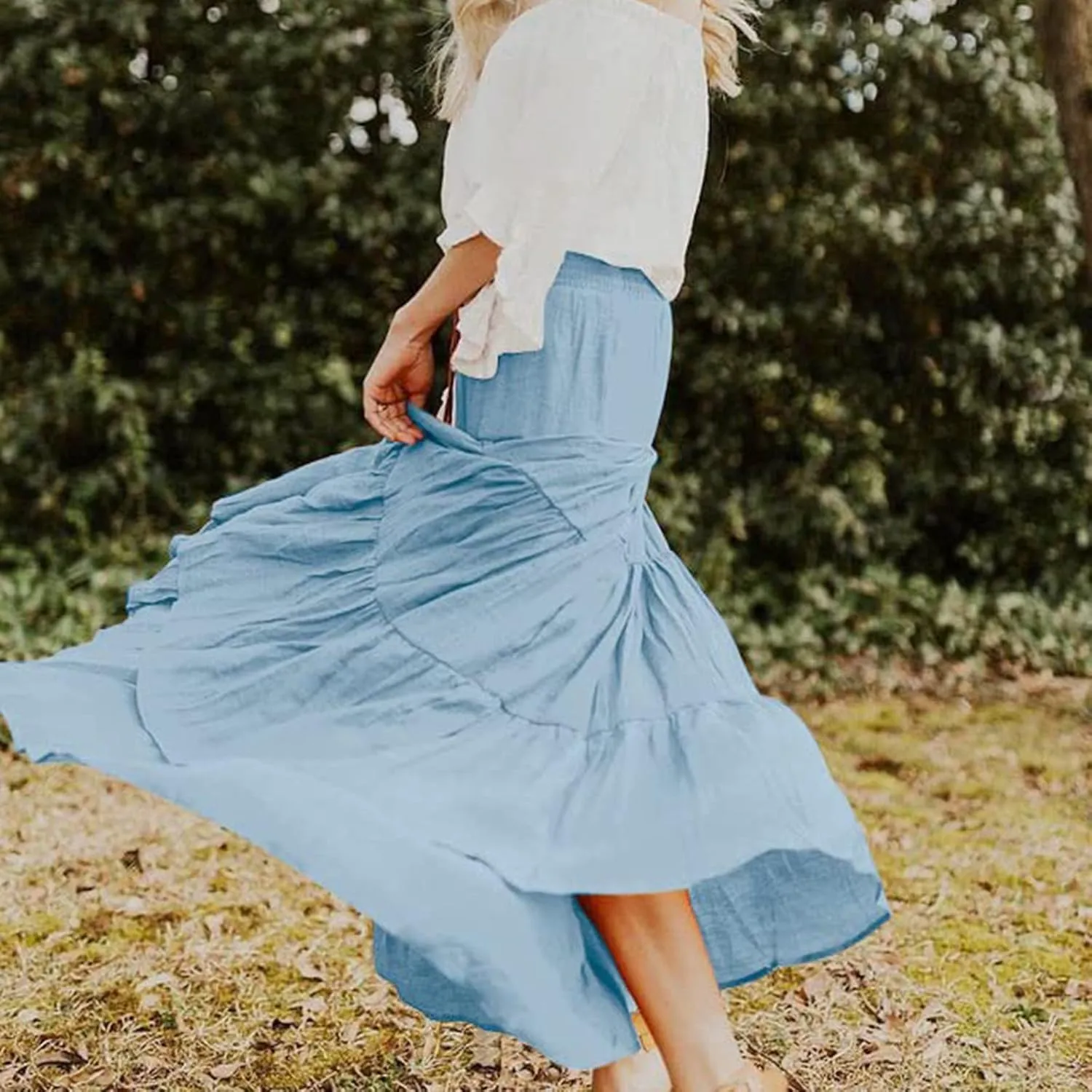 Solid Renaissance Skirt A Line Summer Pleated Boho High Rise Knee Length Skirts for Women Robe High Waist Cute Dress