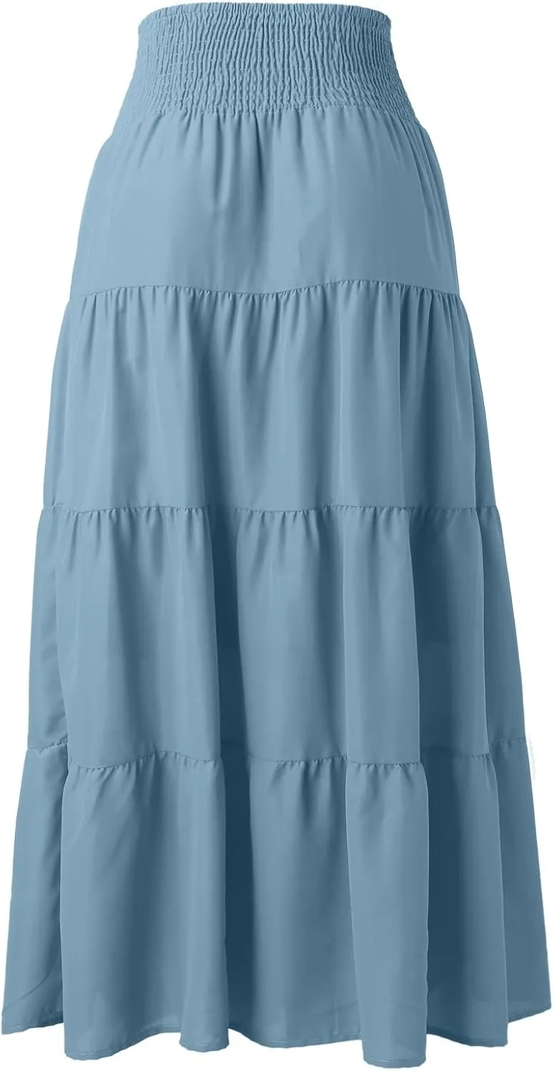 Solid Renaissance Skirt A Line Summer Pleated Boho High Rise Knee Length Skirts for Women Robe High Waist Cute Dress