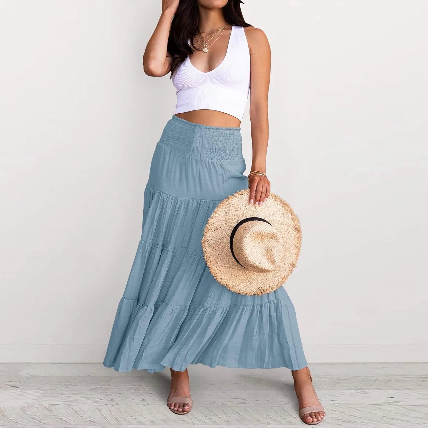 Solid Renaissance Skirt A Line Summer Pleated Boho High Rise Knee Length Skirts for Women Robe High Waist Cute Dress