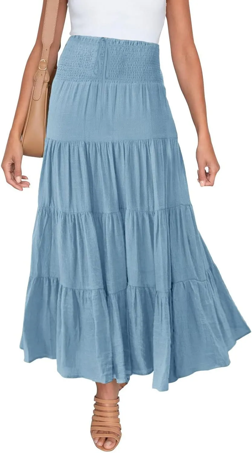 Solid Renaissance Skirt A Line Summer Pleated Boho High Rise Knee Length Skirts for Women Robe High Waist Cute Dress