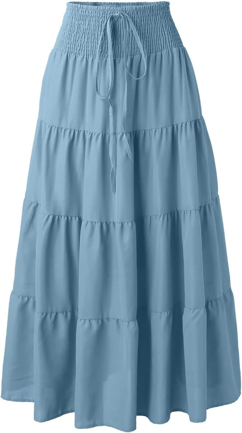 Solid Renaissance Skirt A Line Summer Pleated Boho High Rise Knee Length Skirts for Women Robe High Waist Cute Dress