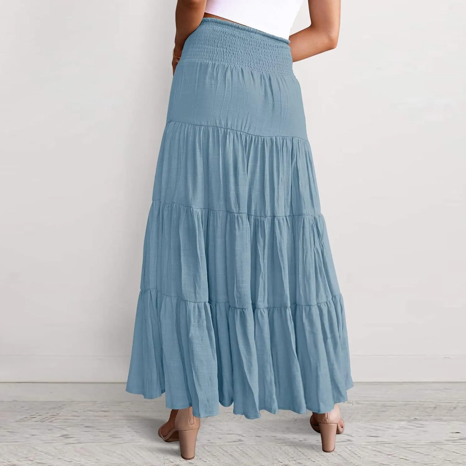 Solid Renaissance Skirt A Line Summer Pleated Boho High Rise Knee Length Skirts for Women Robe High Waist Cute Dress