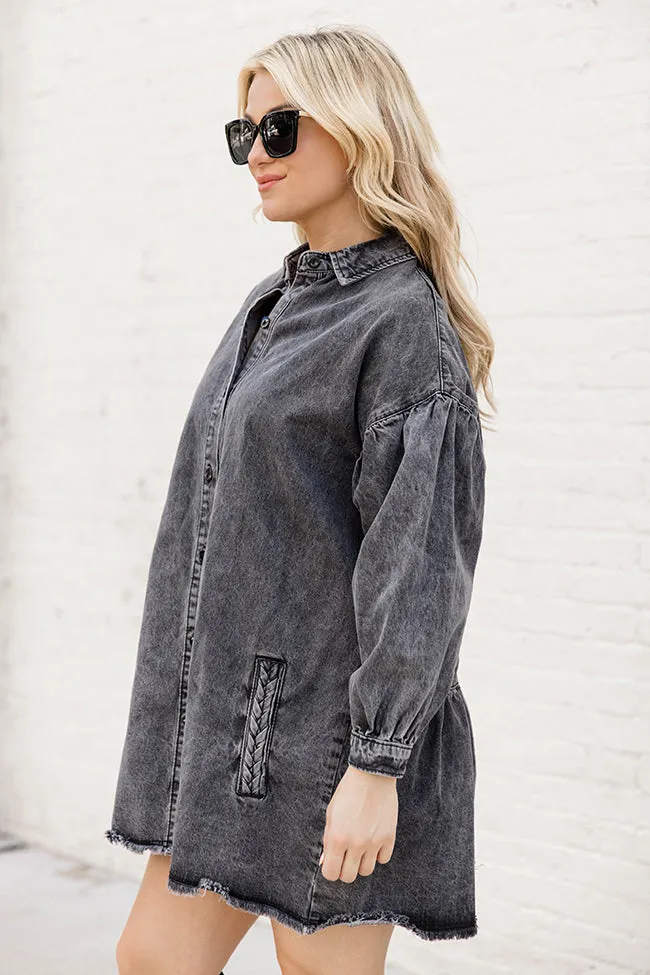 Start Looking Charcoal Chambray Long Sleeve Mini Dress FINAL SALE