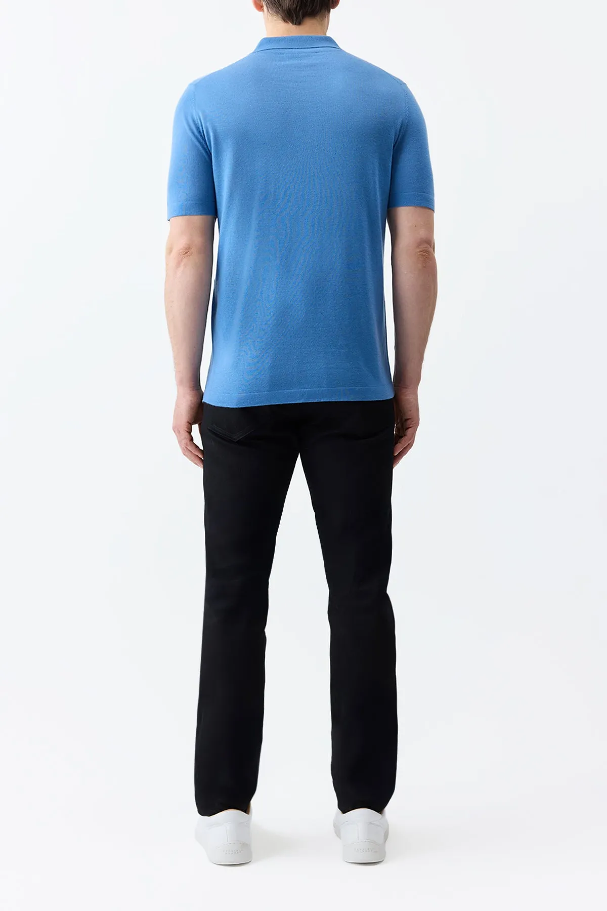 Stendhal Knit Short Sleeve Polo in Sky Cashmere
