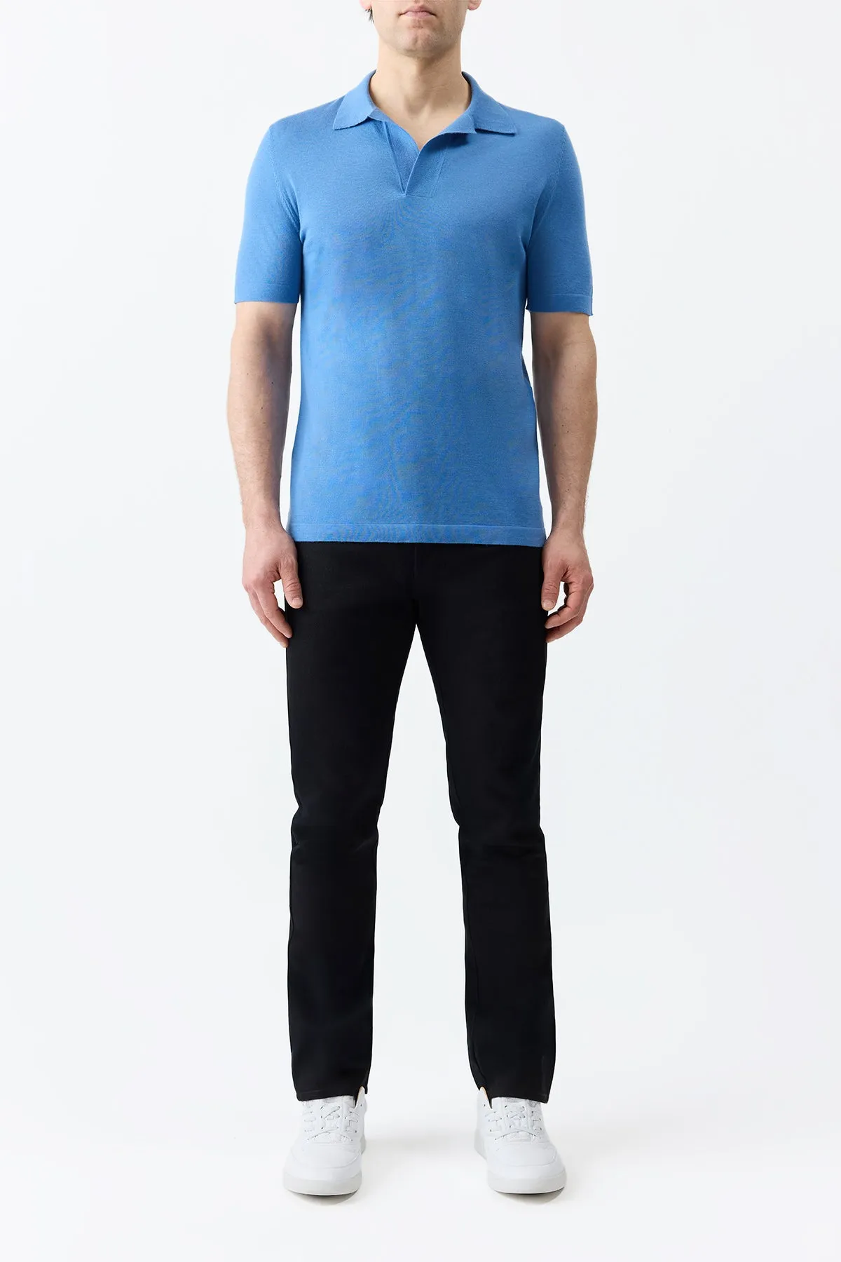Stendhal Knit Short Sleeve Polo in Sky Cashmere