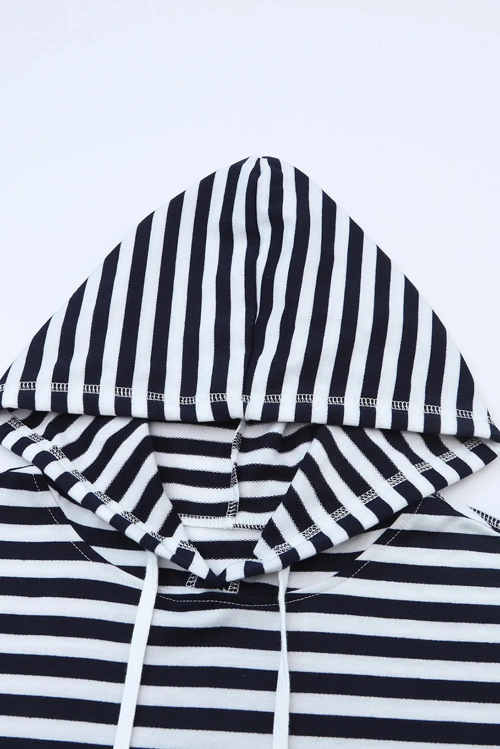 Striped Kangaroo Pocket Drawstring Hoodie