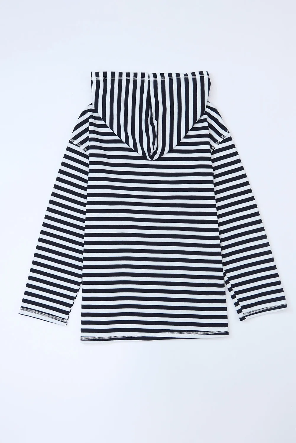 Striped Kangaroo Pocket Drawstring Hoodie