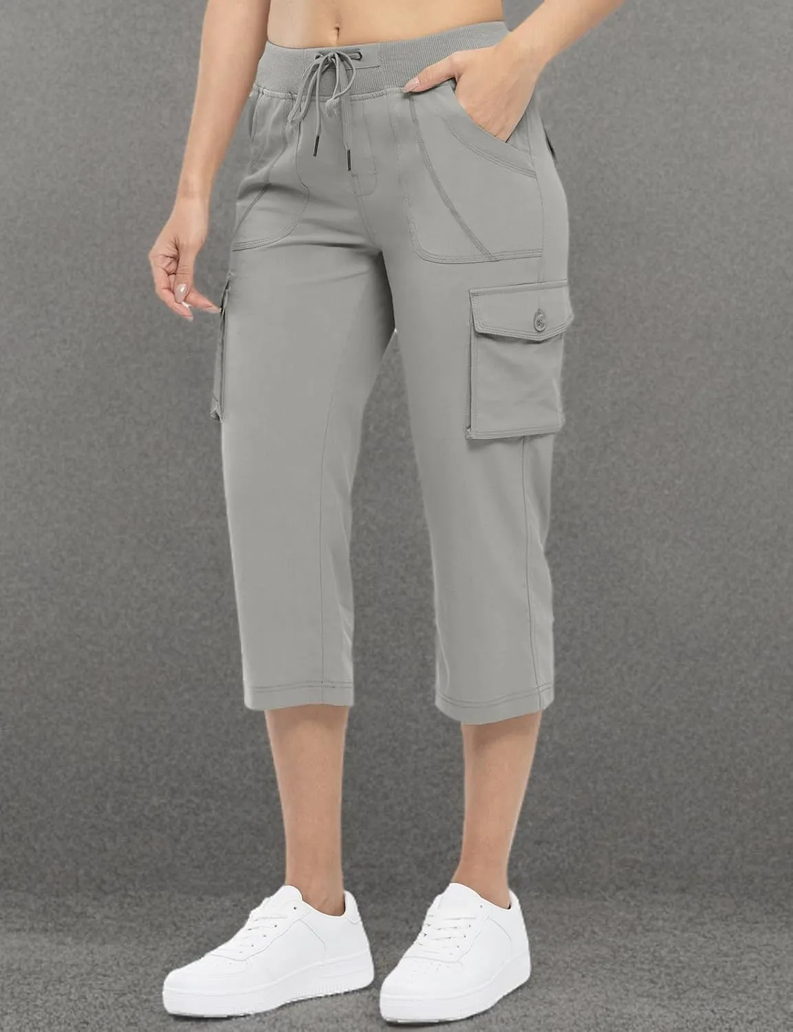 TBMPOY Womens Cargo Capris Lightweight Hiking Pants 6 Pockets Quick Dry Casual Outdoor Trip Loose Shorts Cropped Cotton