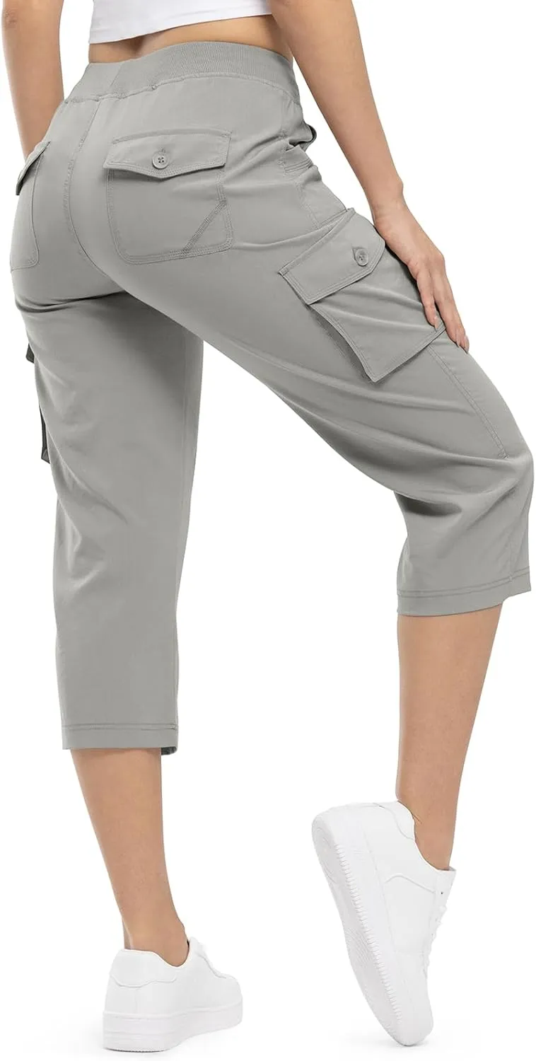 TBMPOY Womens Cargo Capris Lightweight Hiking Pants 6 Pockets Quick Dry Casual Outdoor Trip Loose Shorts Cropped Cotton