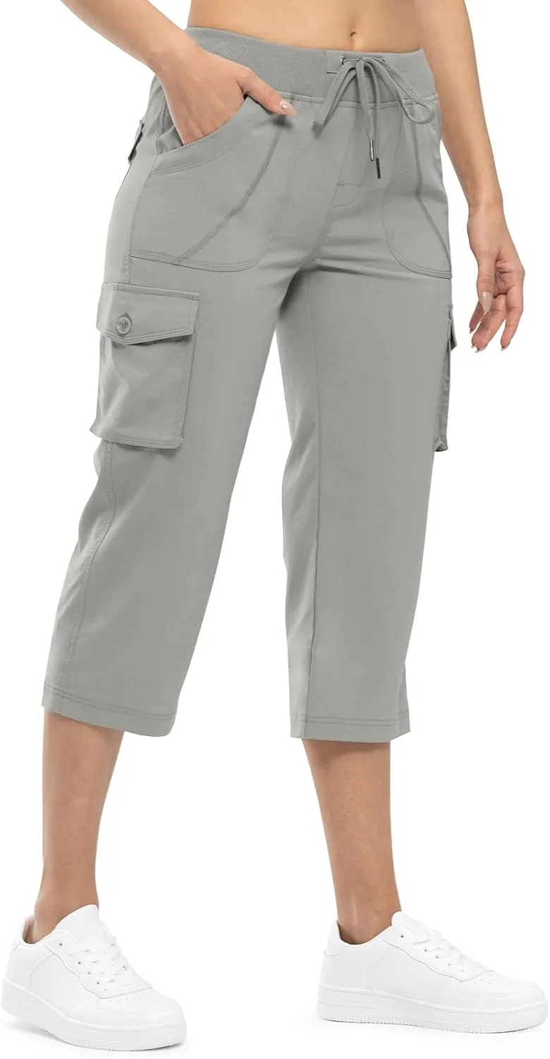 TBMPOY Womens Cargo Capris Lightweight Hiking Pants 6 Pockets Quick Dry Casual Outdoor Trip Loose Shorts Cropped Cotton
