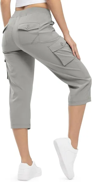 TBMPOY Womens Cargo Capris Lightweight Hiking Pants 6 Pockets Quick Dry Casual Outdoor Trip Loose Shorts Cropped Cotton