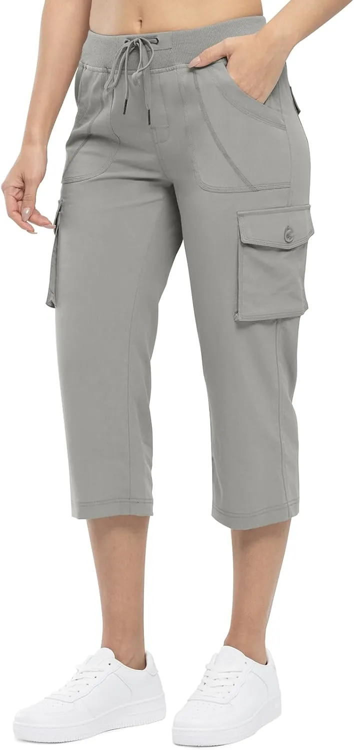 TBMPOY Womens Cargo Capris Lightweight Hiking Pants 6 Pockets Quick Dry Casual Outdoor Trip Loose Shorts Cropped Cotton