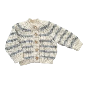 The Blueberry Hill - Rib Knit Stripe Cardigan in Bowie Grey