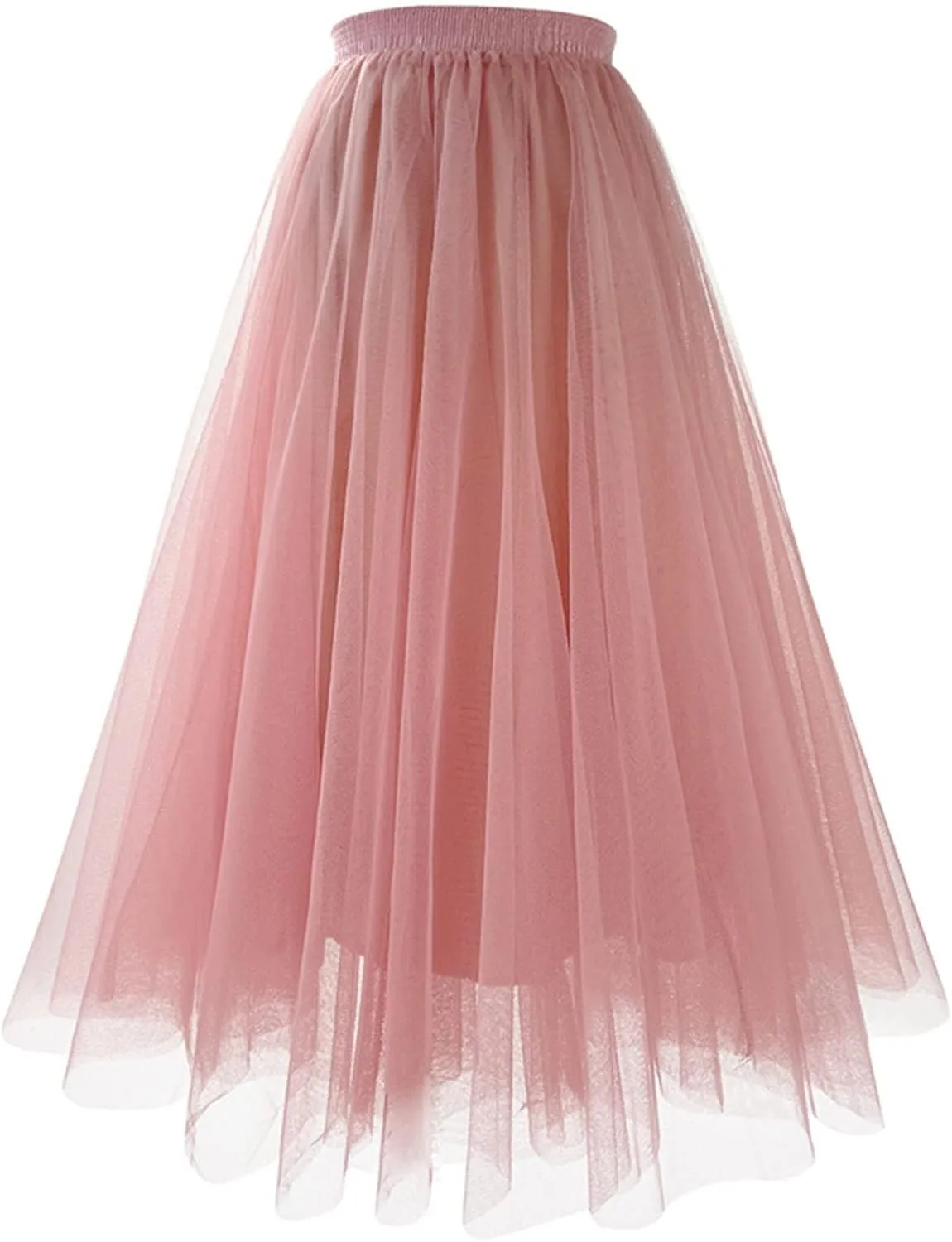 Tulle Skirts for Women Long Flowy Midi Length Elastic High Waist Pleated Mesh Skirt A-Line Party Tulle Dress Womens Skirt