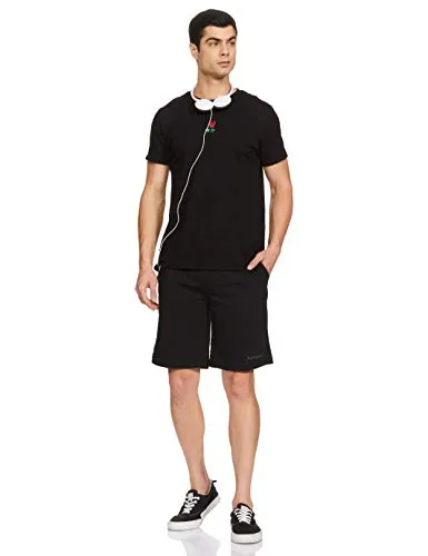 Van Heusen Athleisure Men Knit Shorts - Cotton Rich - Smart Tech, Easy Stain Release, Anti Stat, Ultra Soft, Moisture Wicking_50001_Black_M