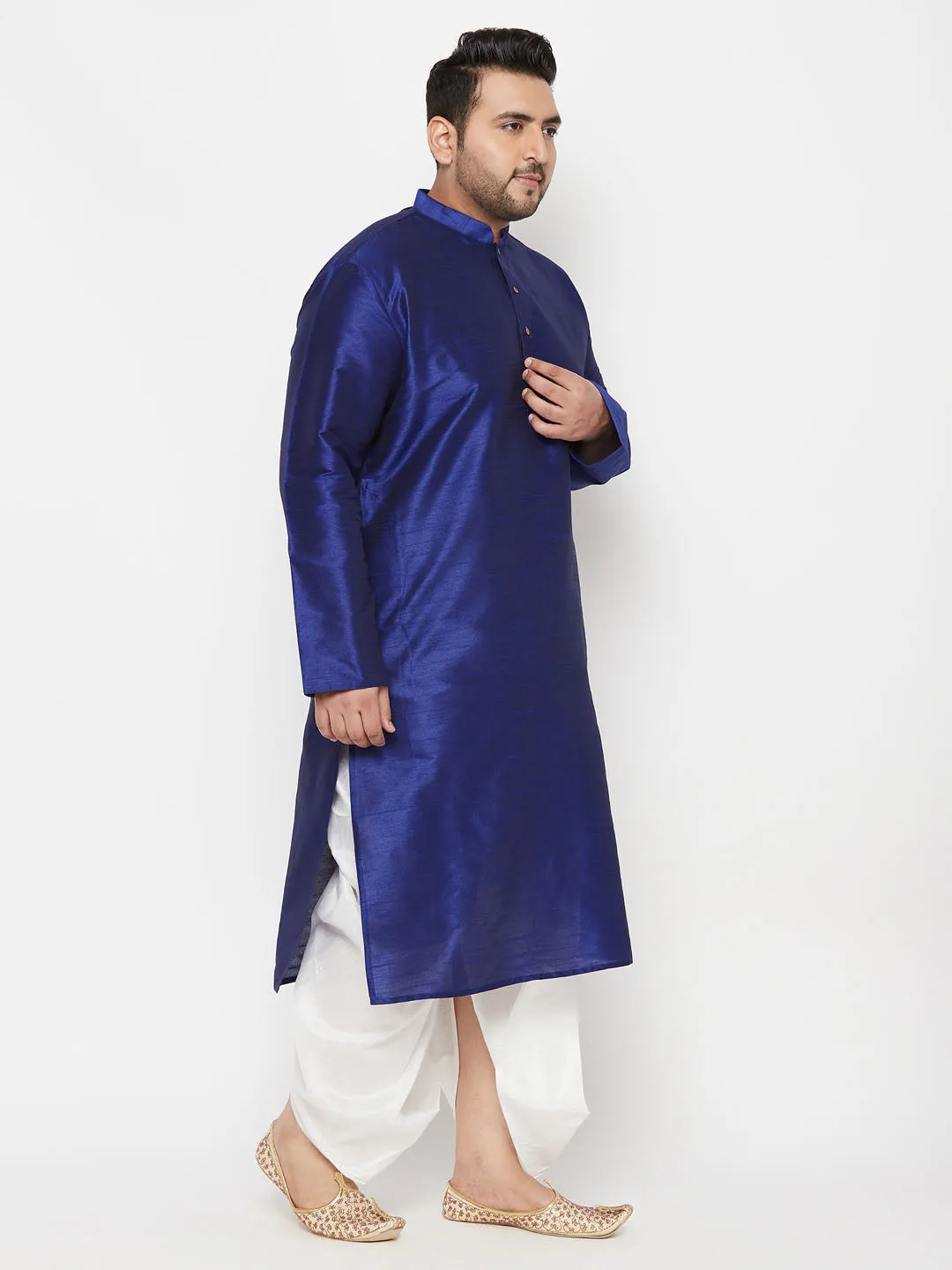 VASTRAMAY Dark Blue Silk Blend Kurta Set