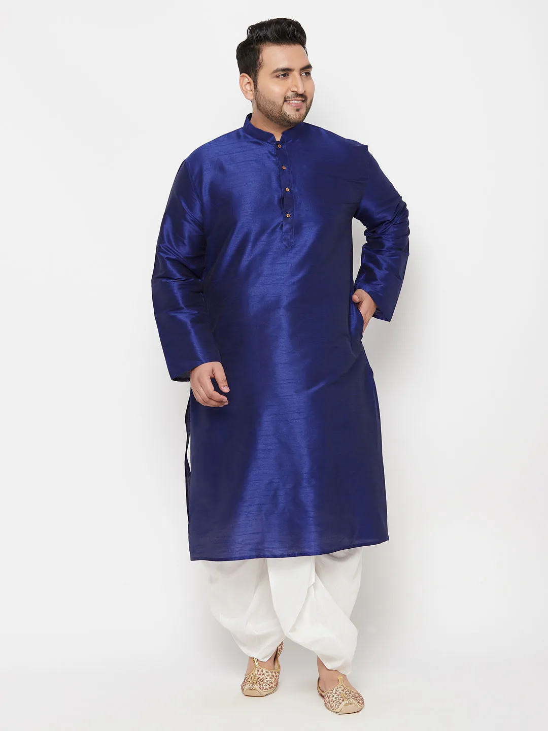 VASTRAMAY Dark Blue Silk Blend Kurta Set