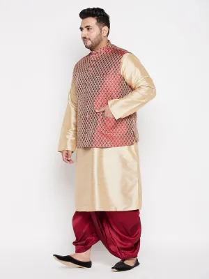 VASTRAMAY Maroon Nehru Jacket With Gold Kurta