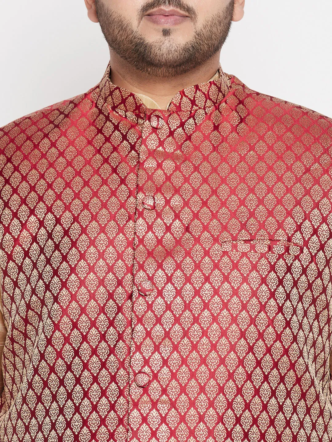 VASTRAMAY Maroon Nehru Jacket With Gold Kurta