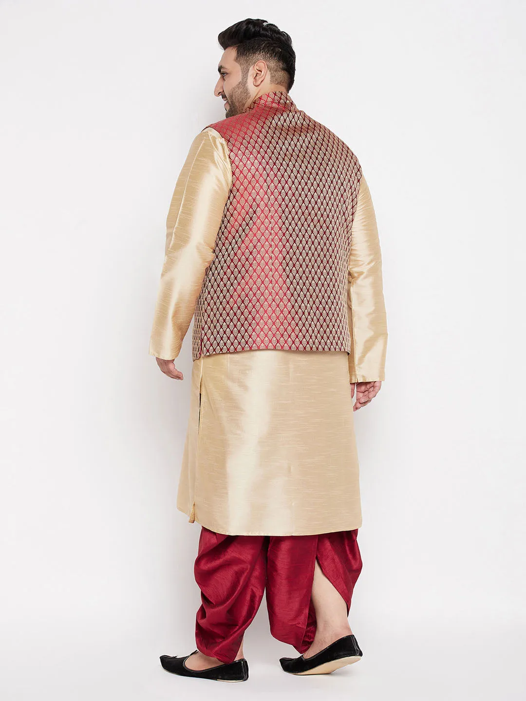 VASTRAMAY Maroon Nehru Jacket With Gold Kurta