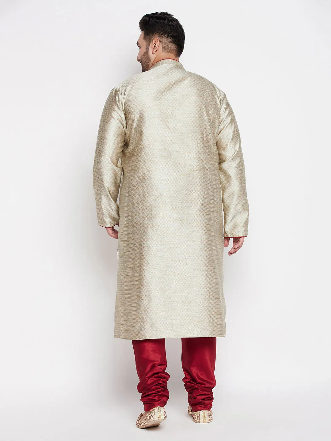 VASTRAMAY Men's Beige Kurta and Maroon Pyjama
