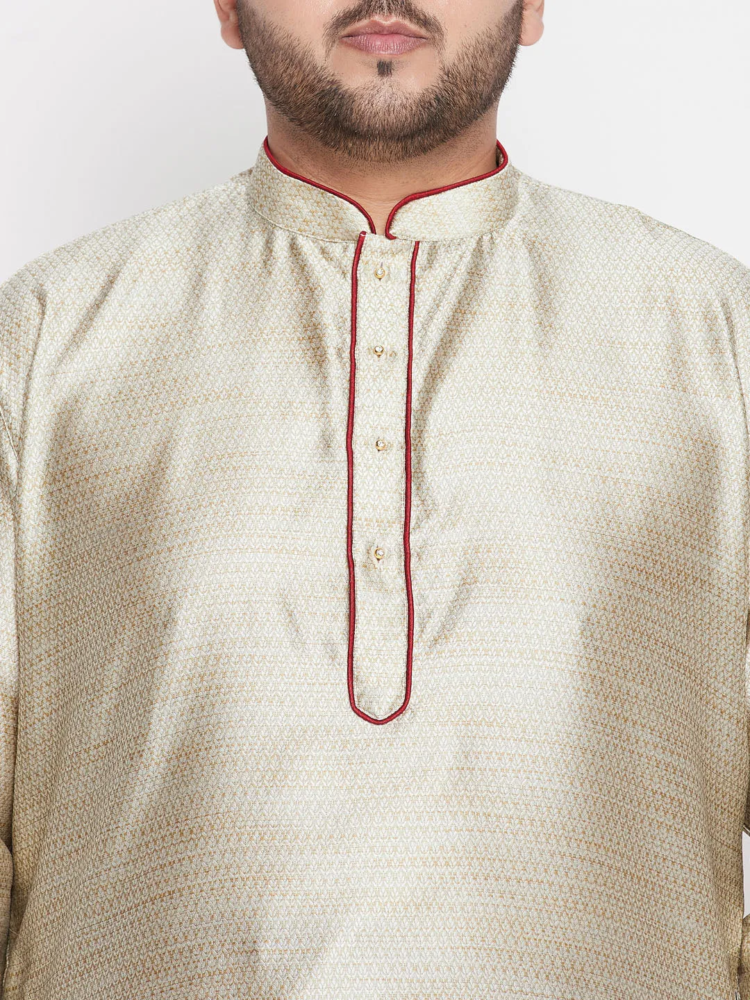 VASTRAMAY Men's Beige Kurta and Maroon Pyjama