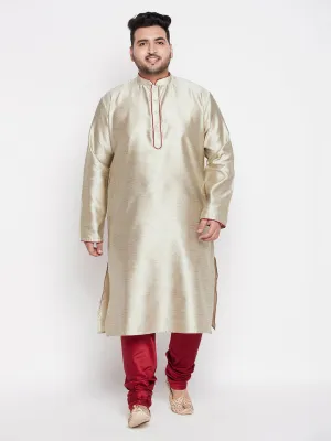 VASTRAMAY Men's Beige Kurta and Maroon Pyjama