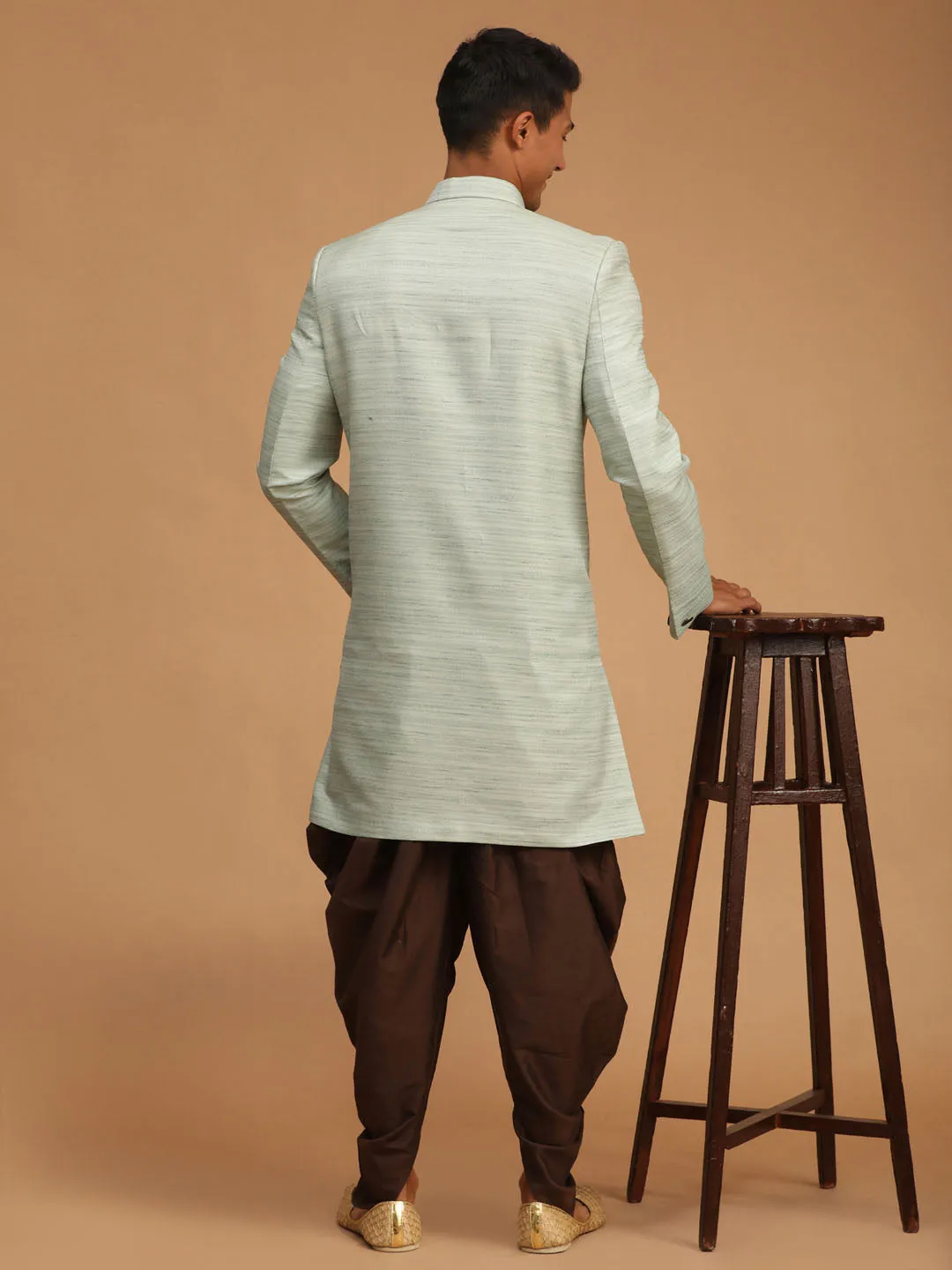 VASTRAMAY Men's Mint Green Sherwani Set