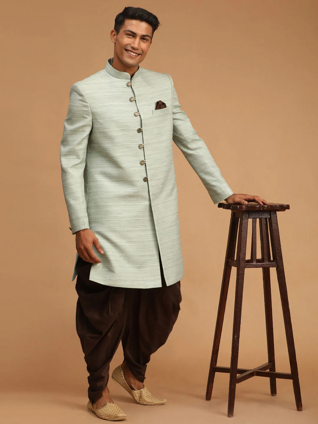 VASTRAMAY Men's Mint Green Sherwani Set