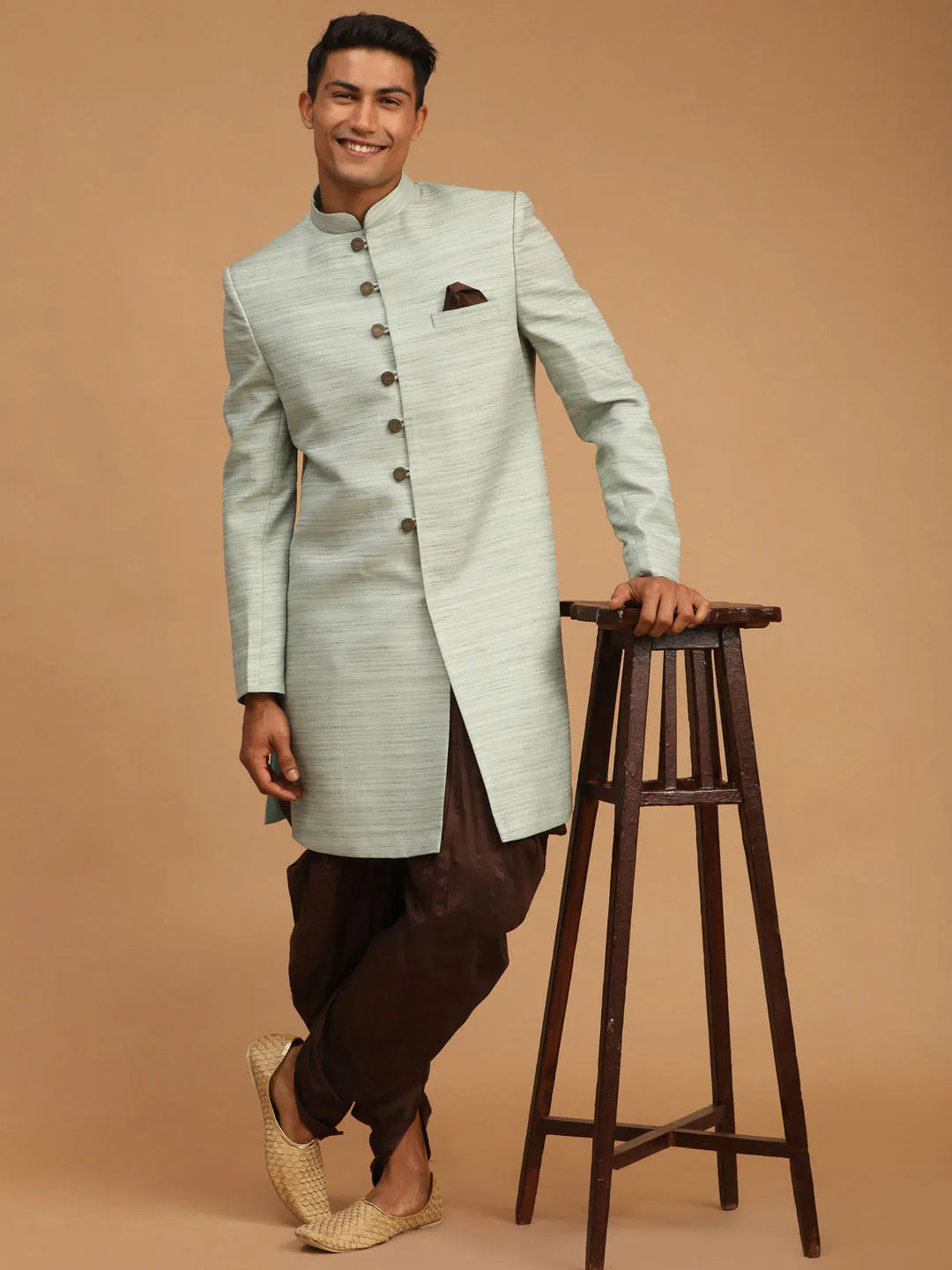 VASTRAMAY Men's Mint Green Sherwani Set