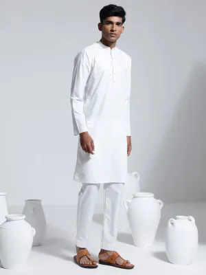 VASTRAMAY White Cotton Silk Kurta Pyjama Set