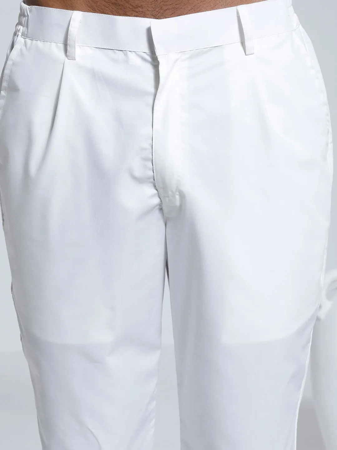 VASTRAMAY White Cotton Silk Kurta Pyjama Set