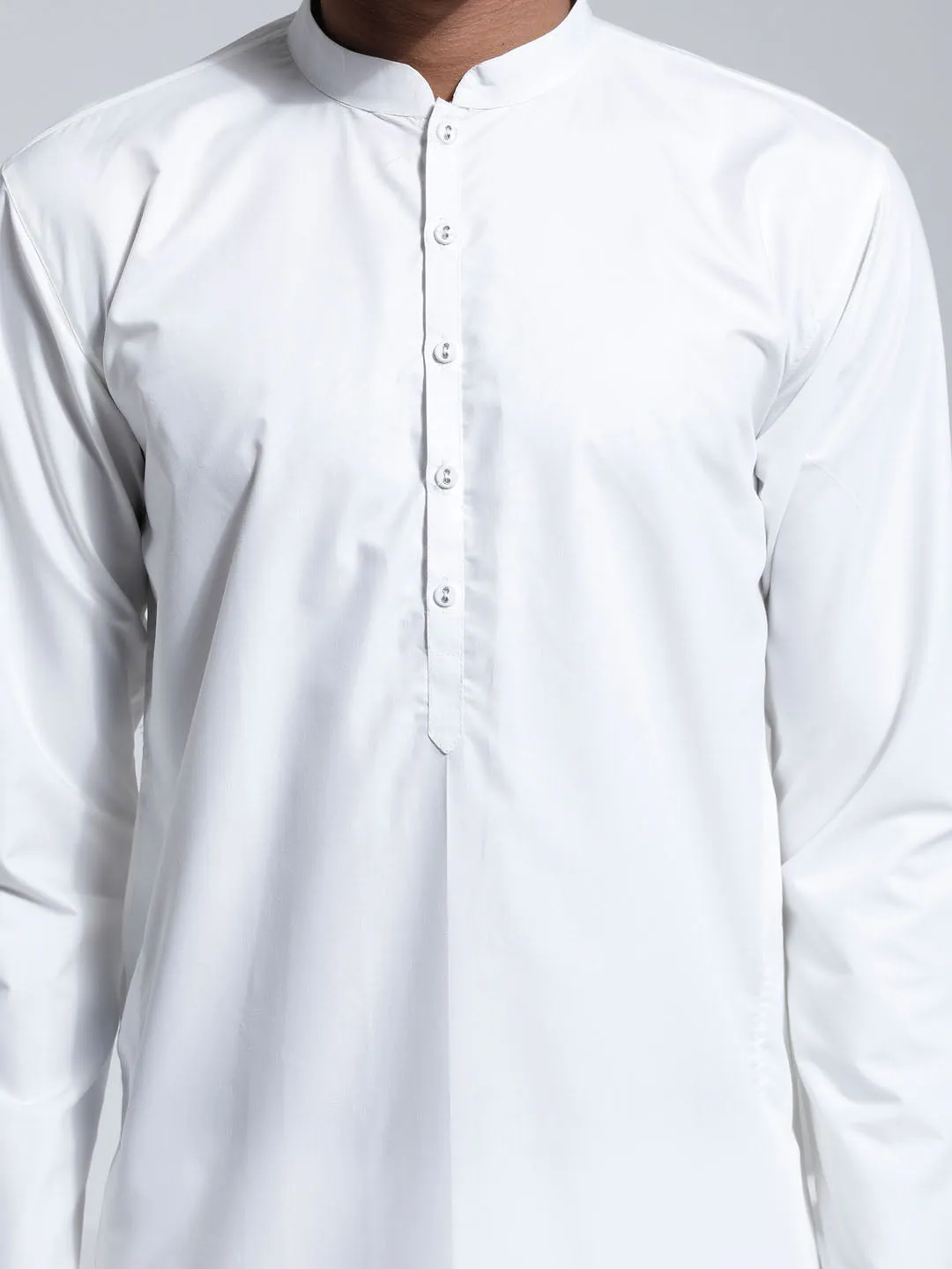 VASTRAMAY White Cotton Silk Kurta Pyjama Set