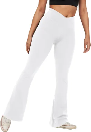 viehunt Womens Crossover Flare Leggings High Waisted Casual Cute Stretchy Full Length Workout Elegant Yoga Pants