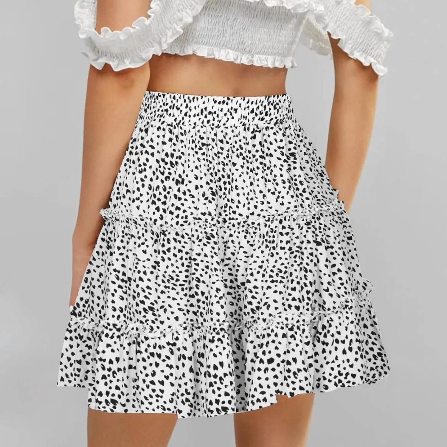 Women Boho Mini Skirt 2024 Summer Fashion Casual Flowy High Waist Beach Pleated Y2K Layered Novelty Short Skirts