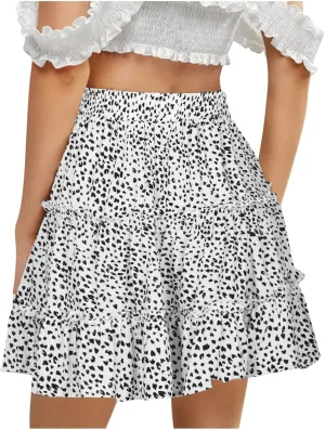 Women Boho Mini Skirt 2024 Summer Fashion Casual Flowy High Waist Beach Pleated Y2K Layered Novelty Short Skirts