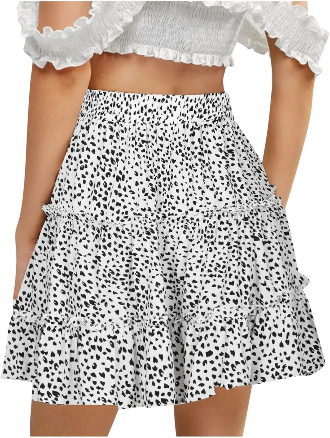 Women Boho Mini Skirt 2024 Summer Fashion Casual Flowy High Waist Beach Pleated Y2K Layered Novelty Short Skirts